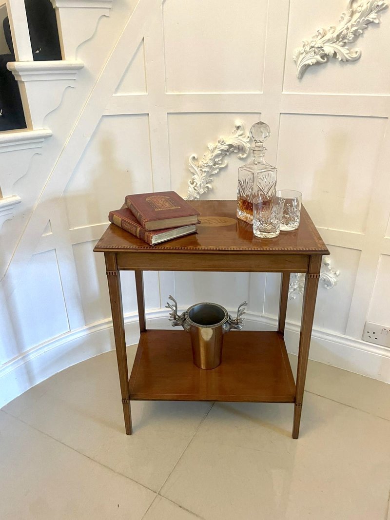 Antique Edwardian Quality Mahogany Inlaid Lamp Table - Image 4